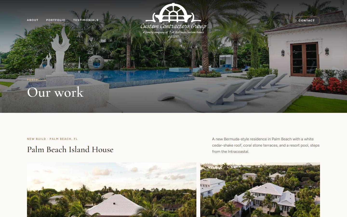 Custom Contractors Group portfolio page showing a Palm Beach home