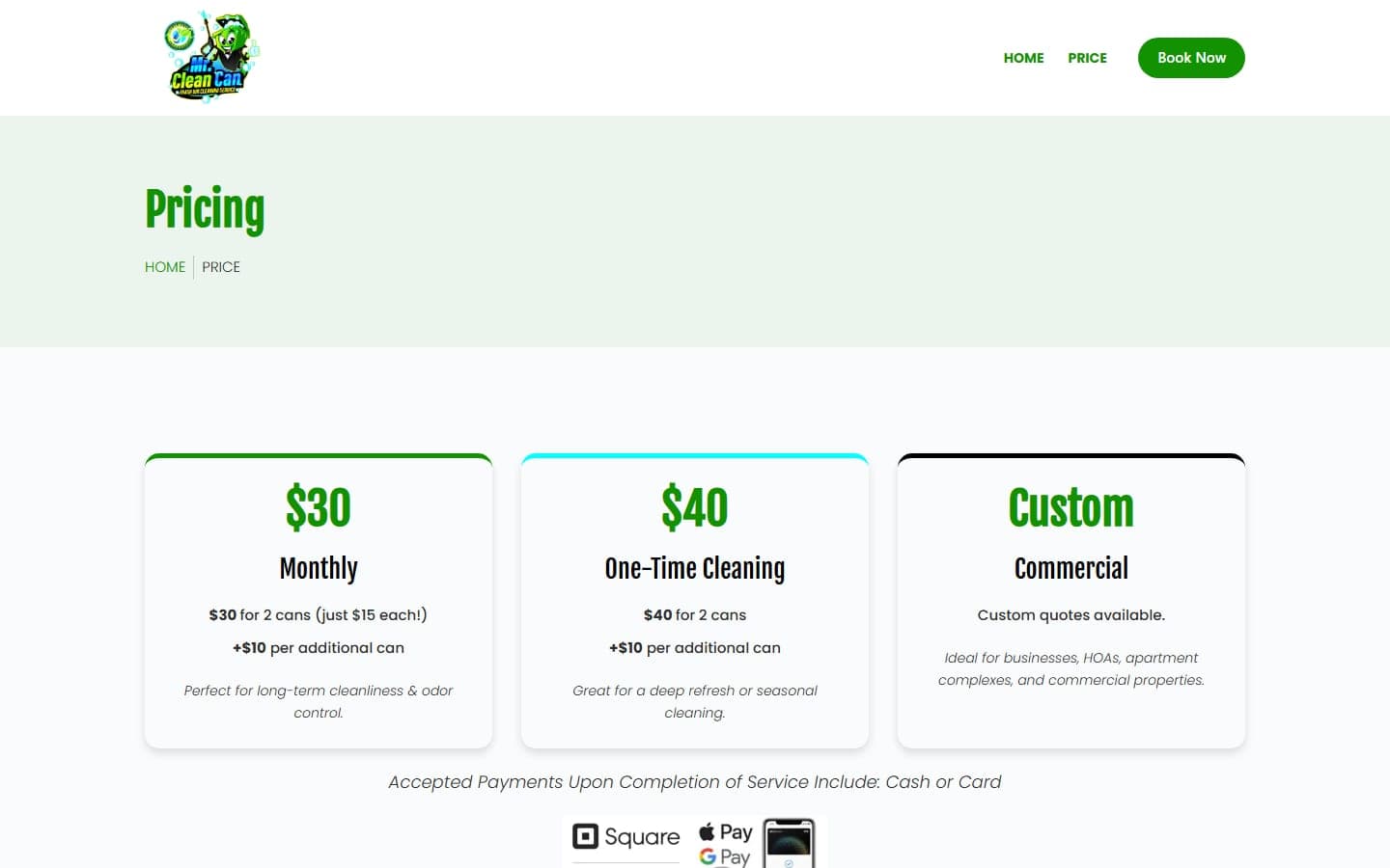 Mr. Clean Can pricing page